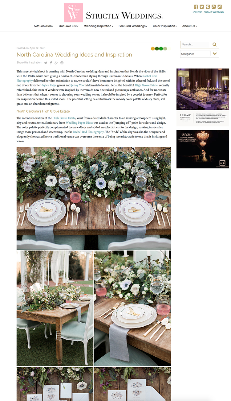 Rachel Red Photography Featured in Strictly Weddings | North Carolina Weddings